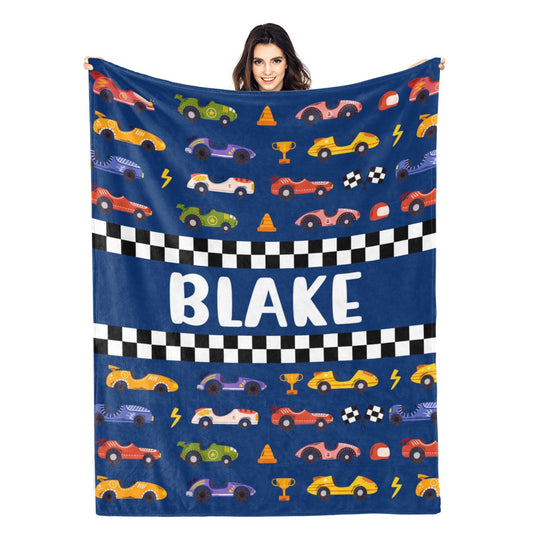 Personalized Custom Race Car Name Blanket - Gift for Kids