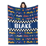 Personalized Custom Race Car Name Blanket - Gift for Kids