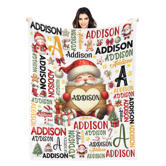 Personalized Christmas Themed Name Blankets - Gift for Kids