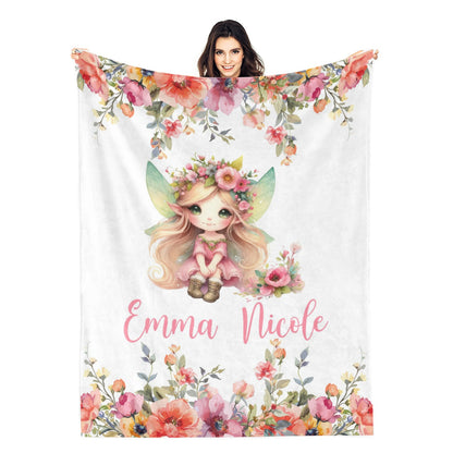 Personalized Girl Butterfly Themed Name Blanket - Gift for Kids