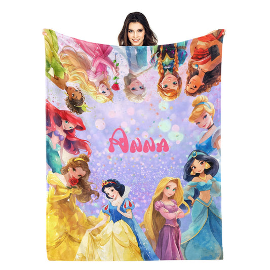 Personalized Watercolor Colorful Princess Name Blanket - Gift for Kid