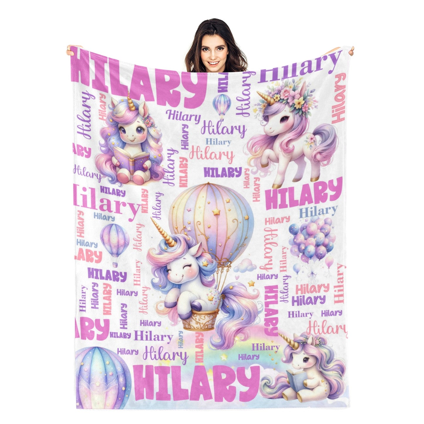 Personalized Purple colorful pony Girls Name Blanket - Gift for Kids