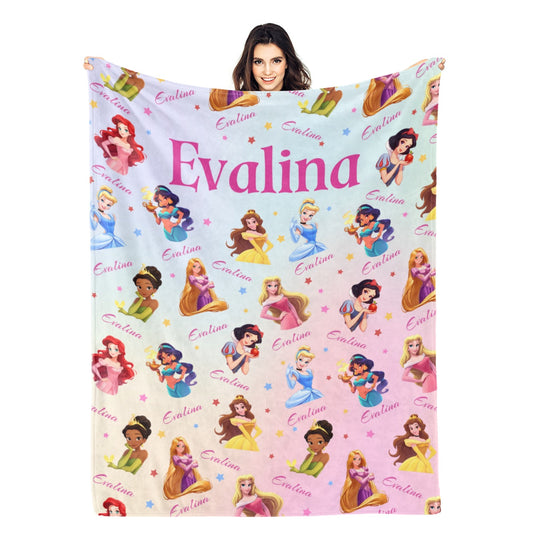 Personalized Cute Princess Girl's Name Blankets - Gift for Kids