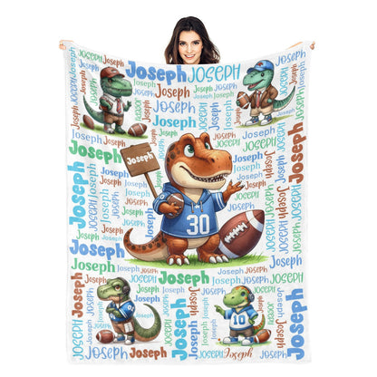 Personalized Cute Dinosaur Themed Name Blanket - Gift for Kids