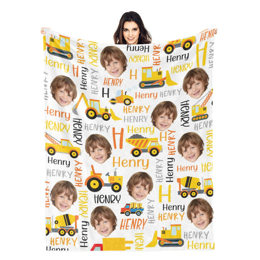 Personalized Custom Face Truck Name Blanket - Gift for Kids