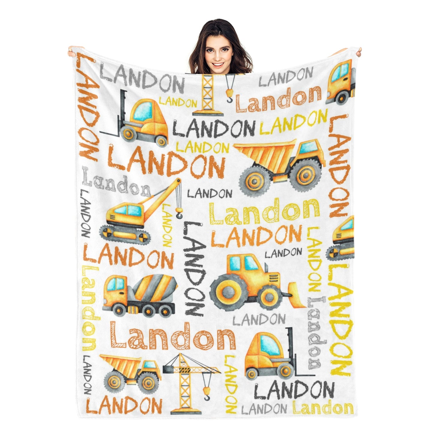 Personalized Watercolor Construction Truck Name Blankets - Gift for Kids