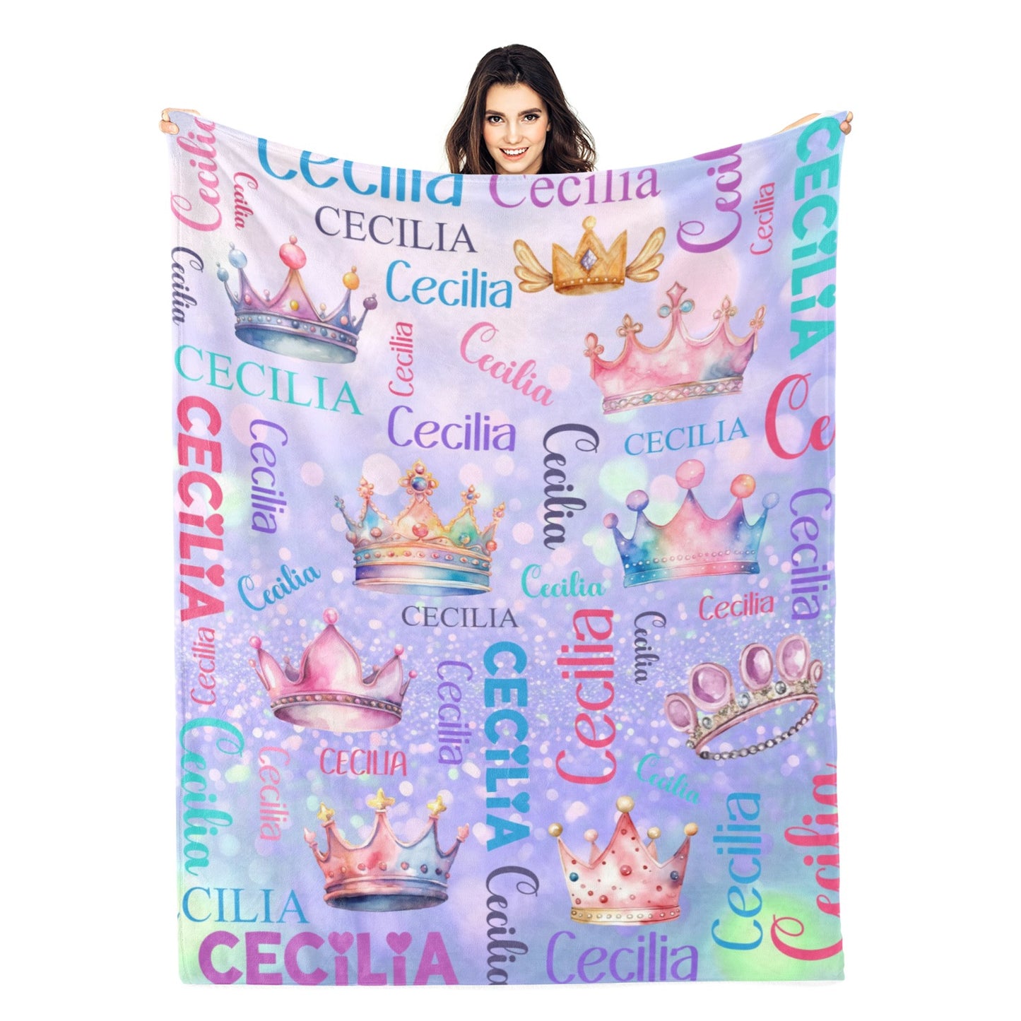 Personalized Crown Themed Name Blanket - Gift for Kids