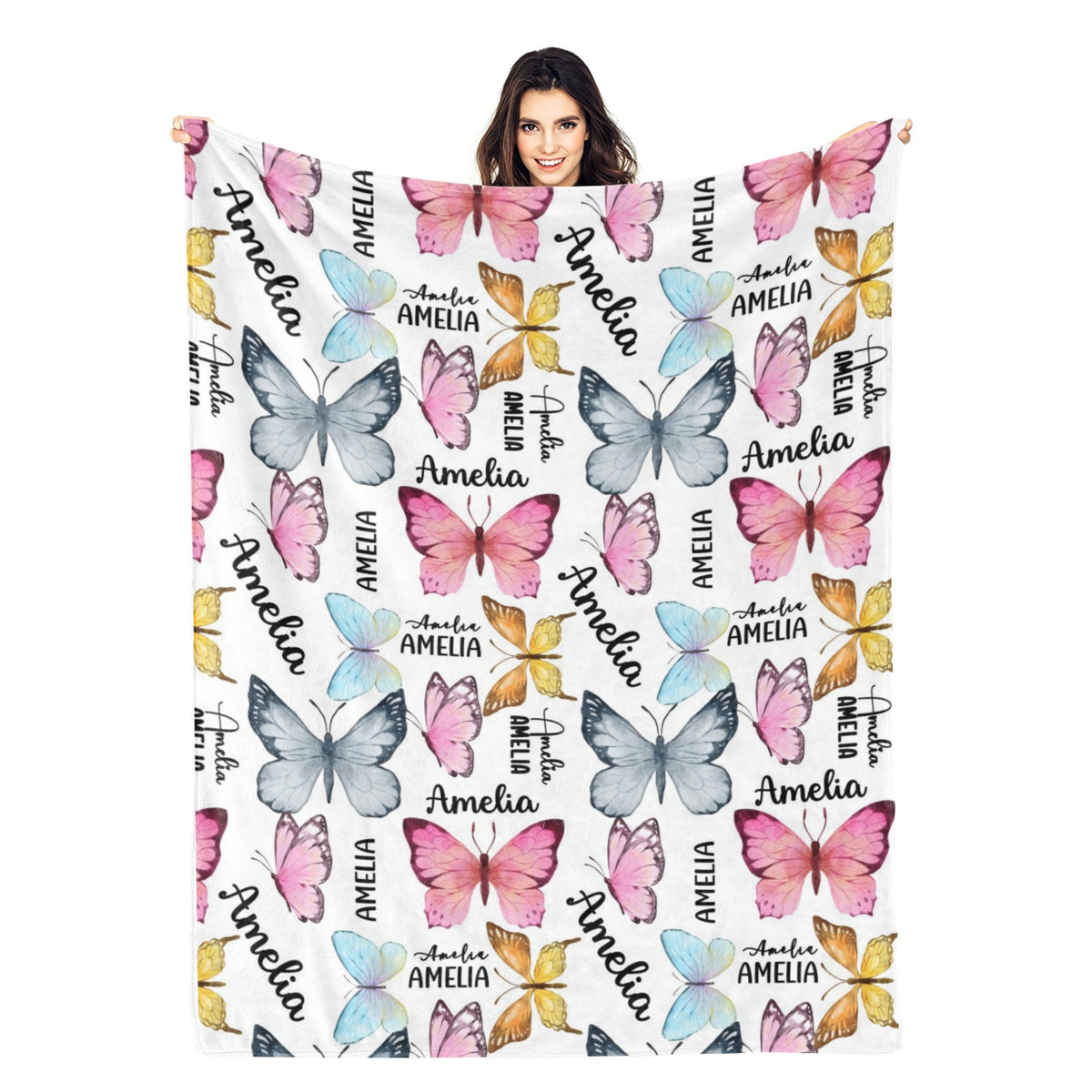 Personalized Colorful Butterfly Name Blanket - Gift for Kids