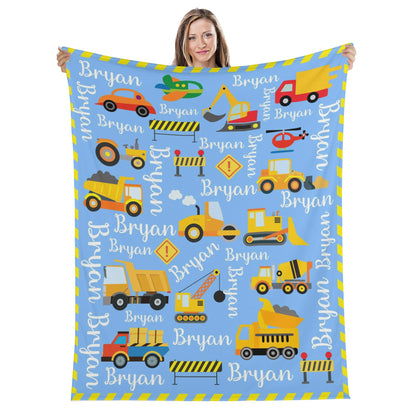 Personalized Cartoon Transport Truck Name Blanket - Gift for Kids