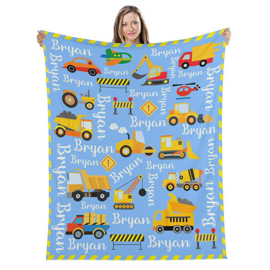 Personalized Cartoon Transport Truck Name Blanket - Gift for Kids
