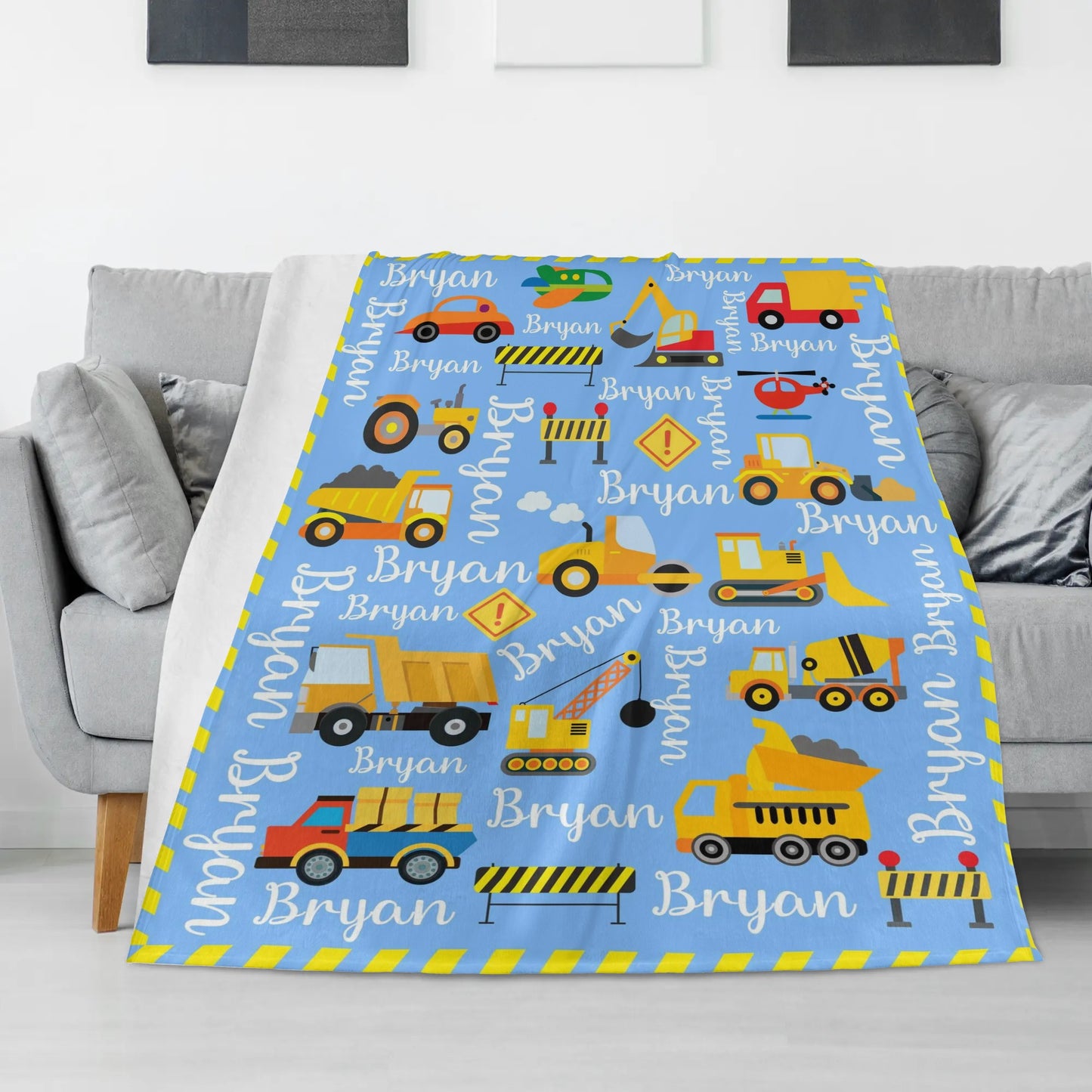 Personalized Cartoon Transport Truck Name Blanket - Gift for Kids