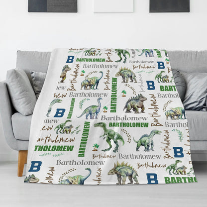 Personalized Watercolor Jungle Dinosaur Name Blanket - Gift for Kids