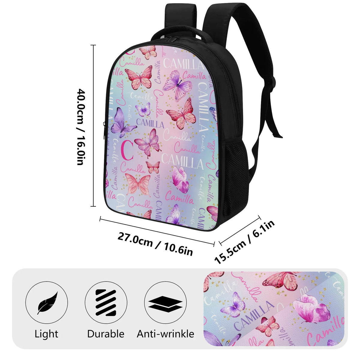 Personalized Watercolor Pink Butterfly Girl Name Backpack - Back to School