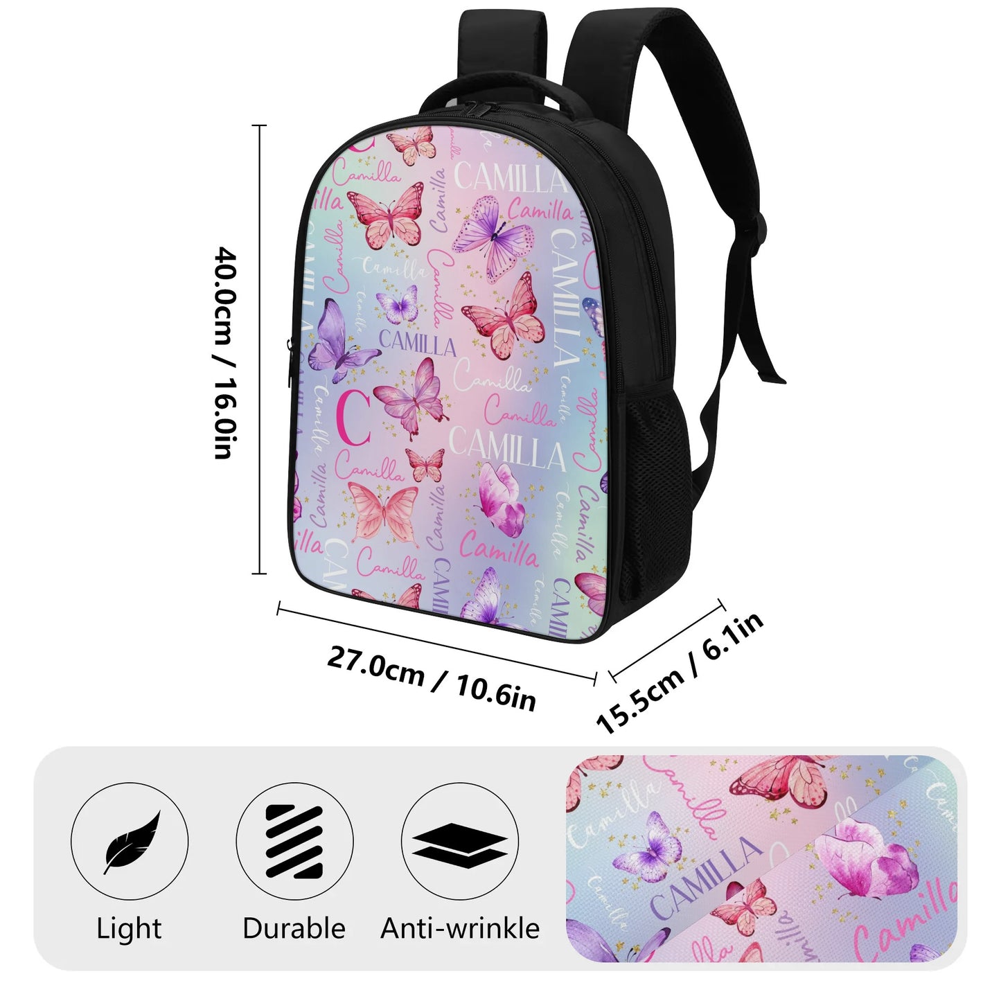 Personalized Watercolor Pink Butterfly Girl Name Backpack - Back to School