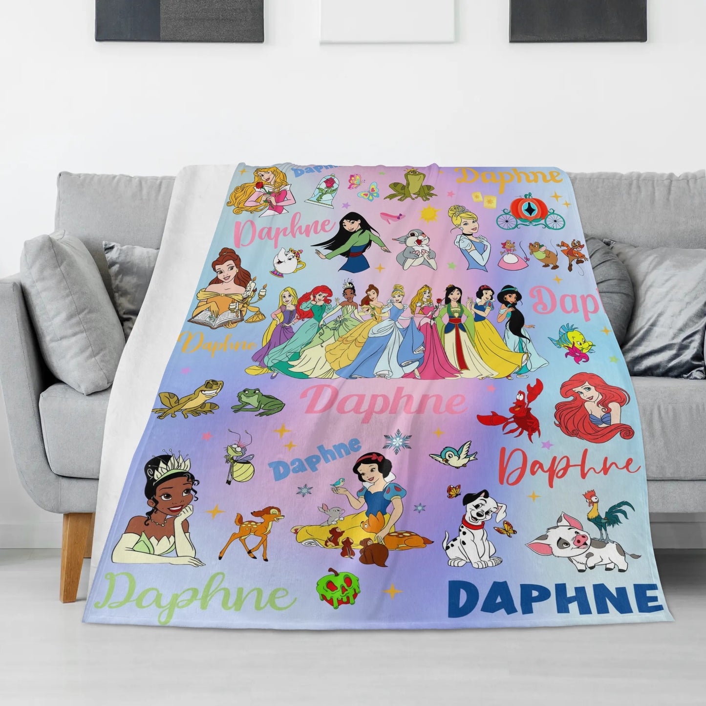 Personalized Cartoon Princess Name Blanket - Gift for Kids