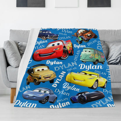 Personalized Cartoon  Cars Name Blankets - Gift for Kid