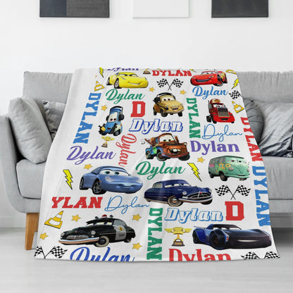 Personalized Car Boy Name Blanket - Gift for Kids