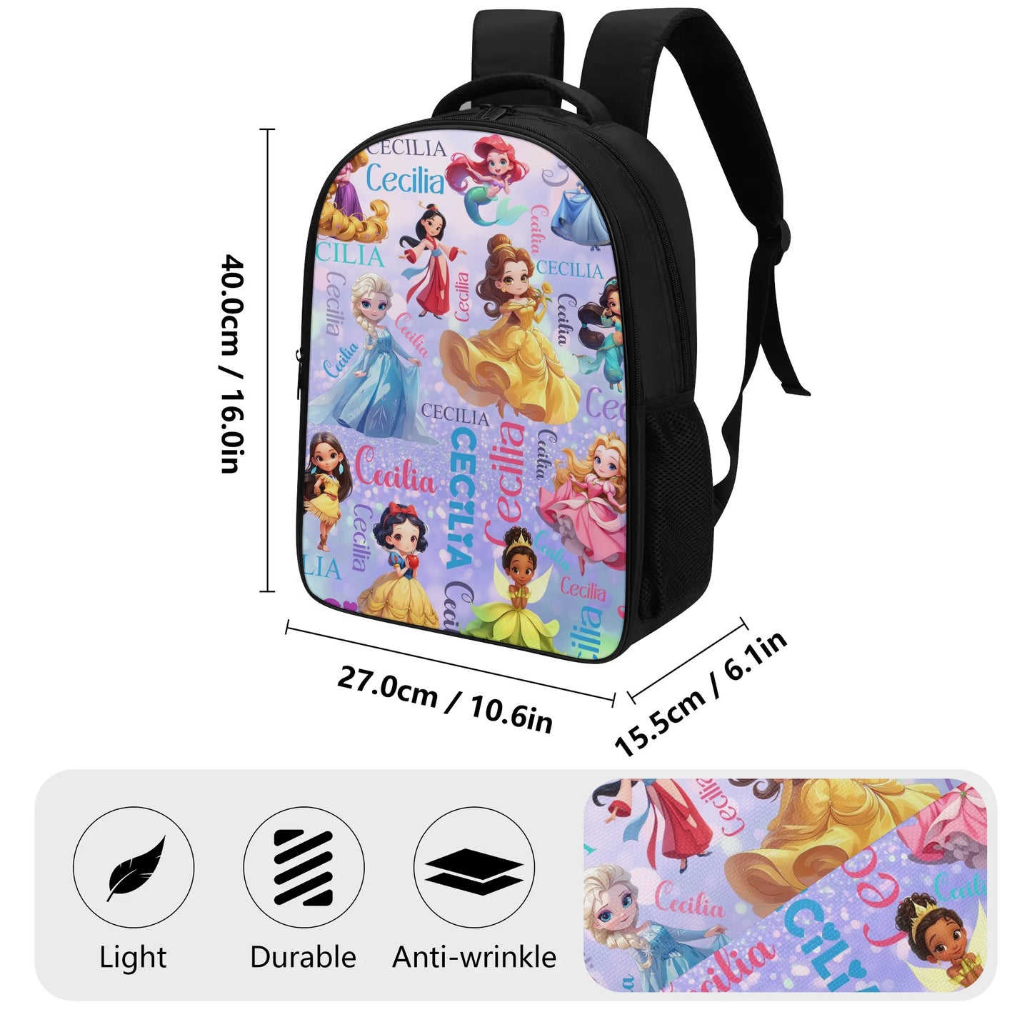 Personalized Customized Cute Cartoon Princess Name Backpack - Back to School