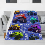 Personalized Colorful Monster Truck Name Blanket - Gift for Kids