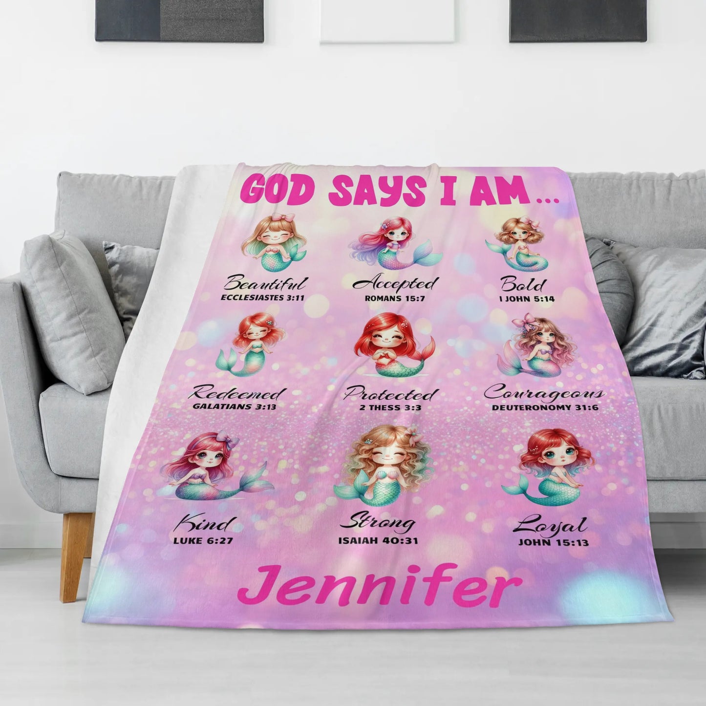 Personalized Custom Mermaid Name Blankets - Gift for Kids