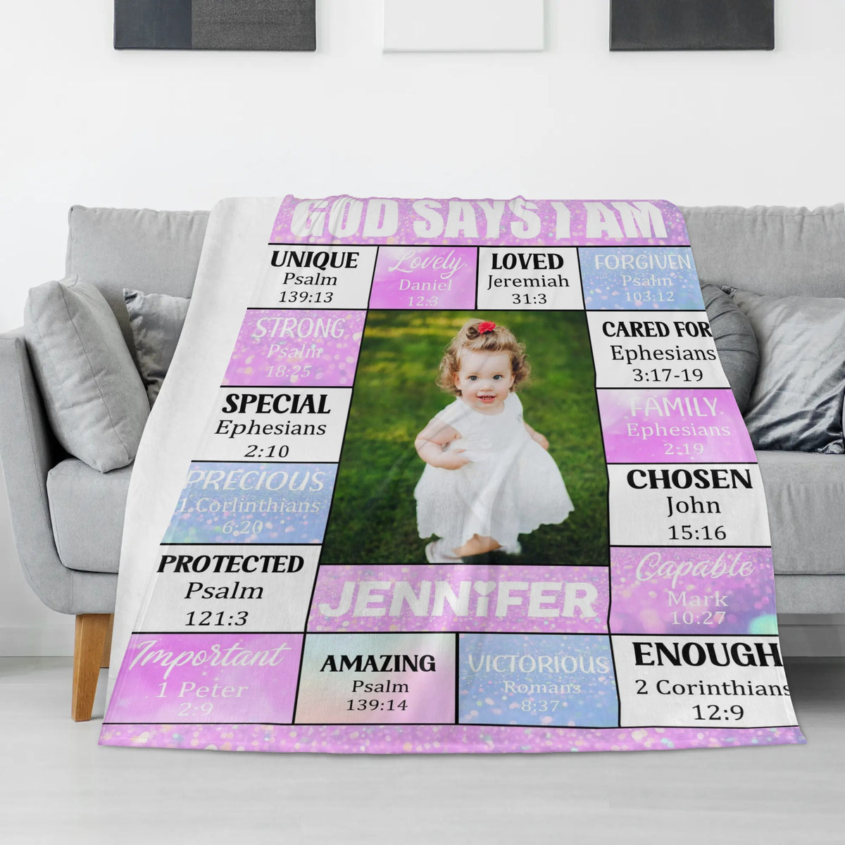 God Says I Am - Personalized Photo Blanket - Gift for Family