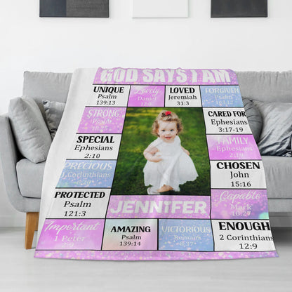 God Says I Am - Personalized Photo Blanket - Gift for Family