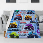 Personalized Cartoon Monster Truck Boy Name Blanket - Gift for Kids