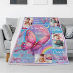 Personalized Colorful Butterfly Girl Photo Name Blanket - Gifts for Kids