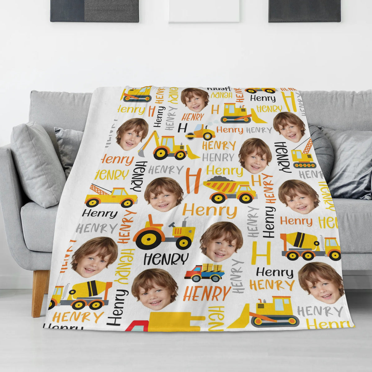 Personalized Custom Face Truck Name Blanket - Gift for Kids