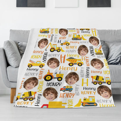 Personalized Custom Face Truck Name Blanket - Gift for Kids