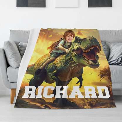 Personalized Dinosaur Boys Name Photo Blanket - Gifts for Kids