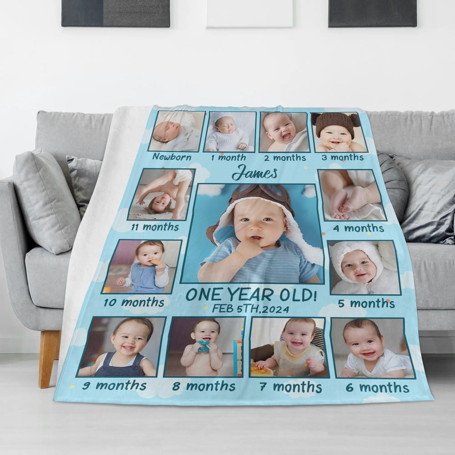 Personalized Newborn Monthly Photo Baby Name Blanket - Gift for Baby