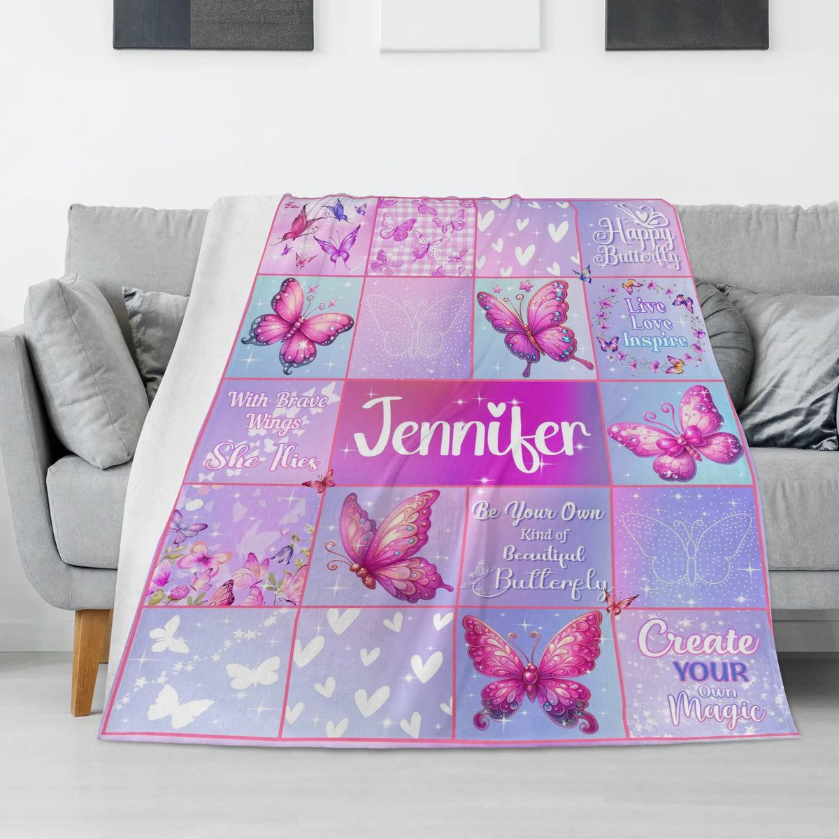 Personalized Gradient Butterfly Name Blanket - Gift for Kids