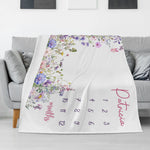 Personalized Watercolor Flower Milestone Baby Name Blanket -Gift for baby