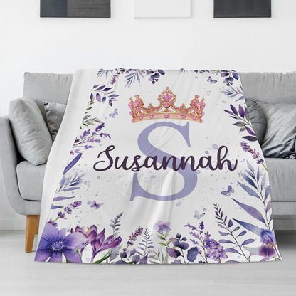 Personalized Watercolor Crown Name Blanket -  Gift for Kids