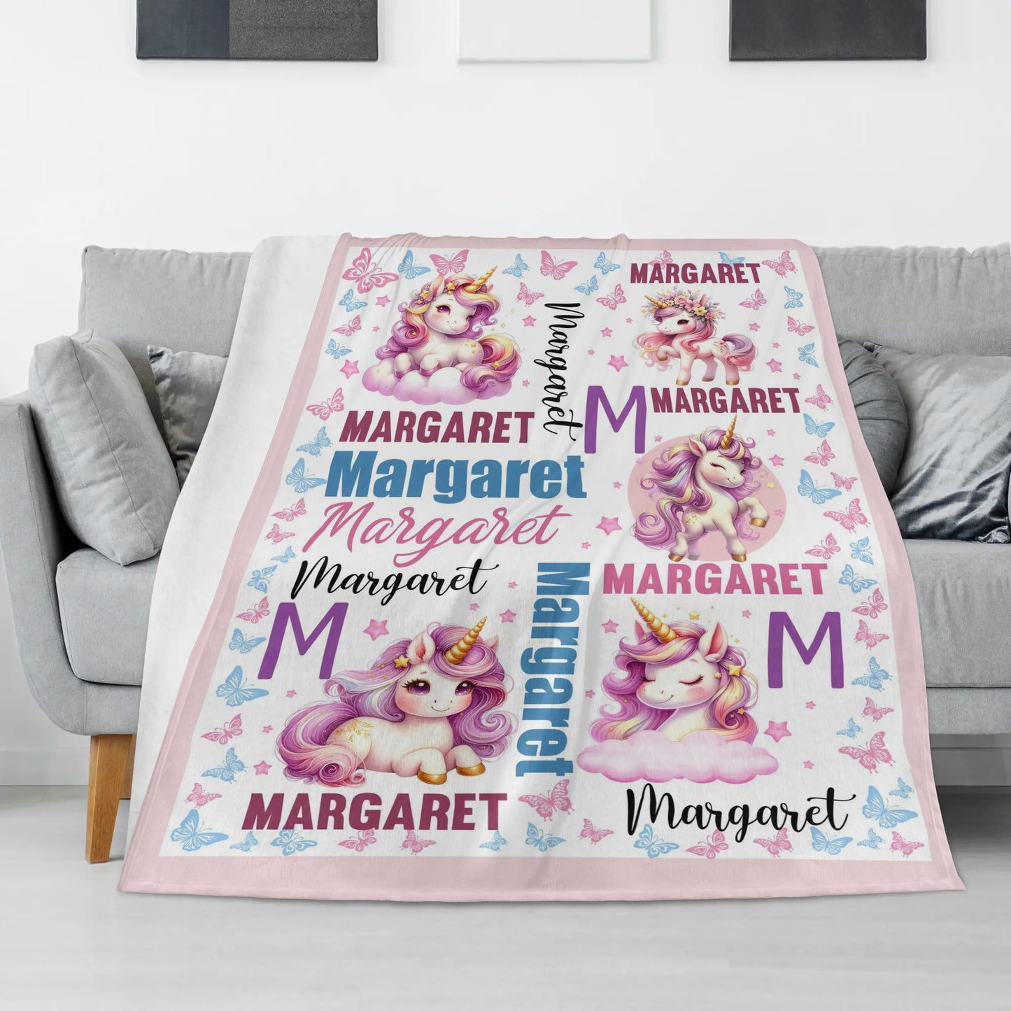 Personalized Custom Unicorn Name Blanket - Gift for Kids