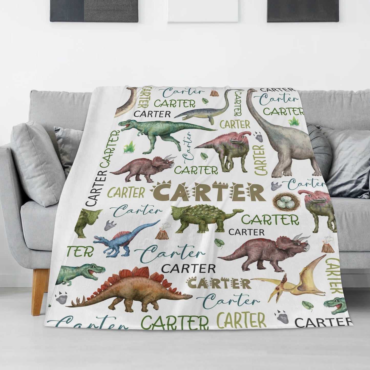 Personalized Cute Dinosaurs Boys Name Blankets - Gift for Kids