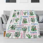 Personalized Watercolor Cactus Name Blankets - Gift for Kids