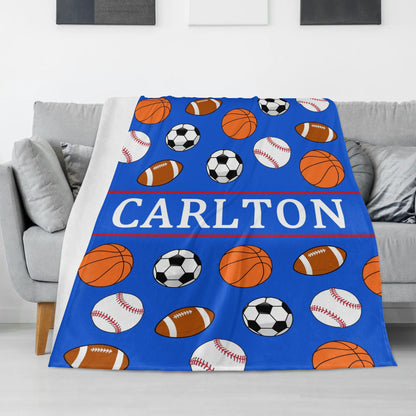 Personalized Sports Ball Name Blanket - Gift for Kids