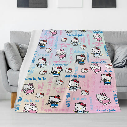 Personalized Cute Cat Pink Name Blanket - Gift for Kids