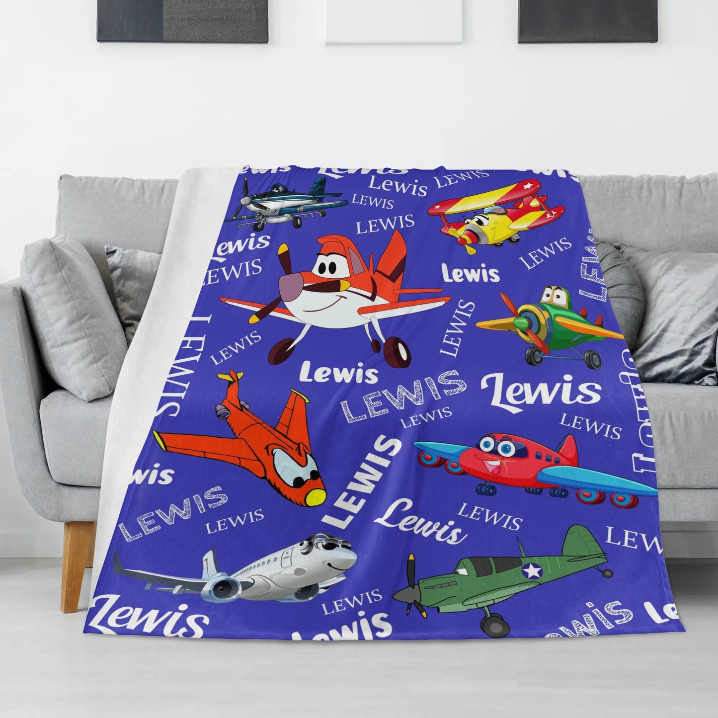 Personalized Cute Airplane Name Blanket - Gift for Kids