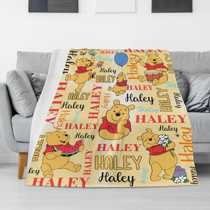 Personalized Yellow Bear Children's Name Blanket - Gift for Kids