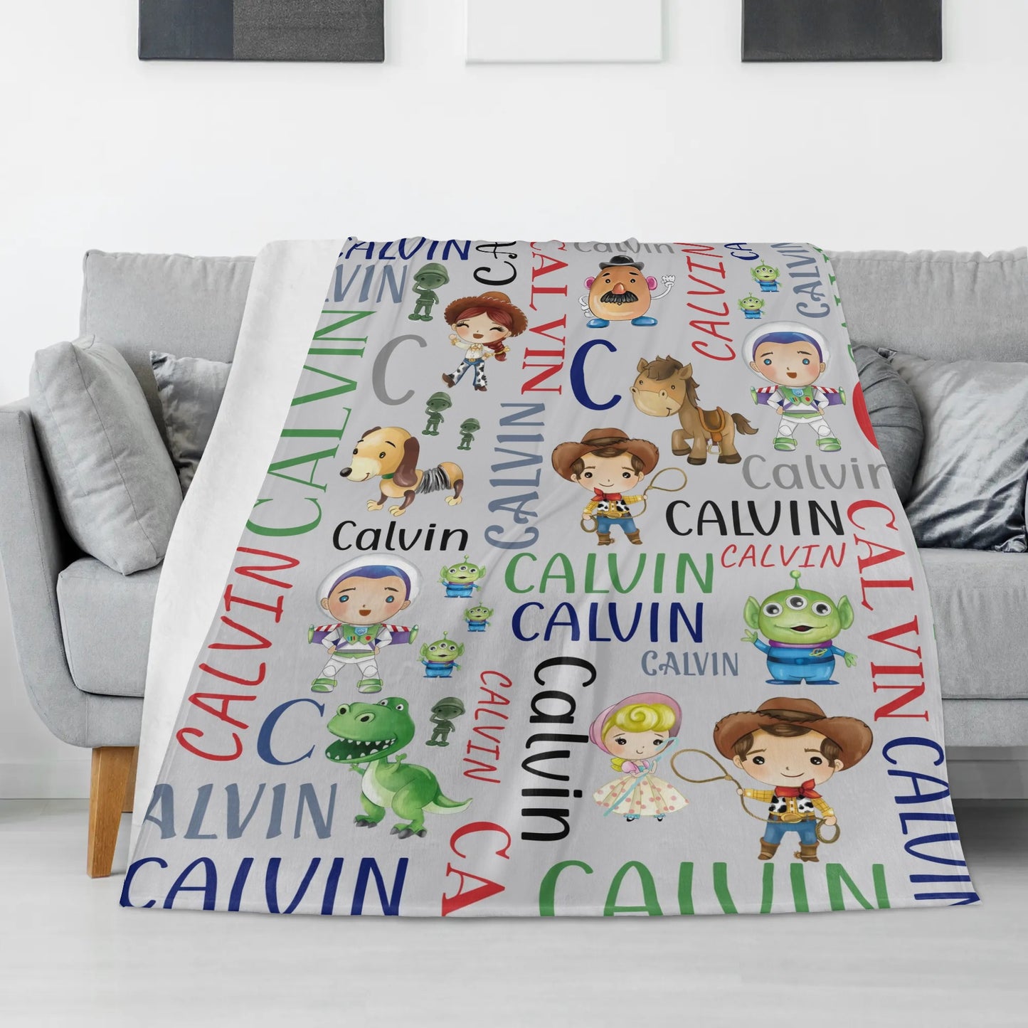 Personalized Cutoon Toy Baby Name Blanket - Gift for kid