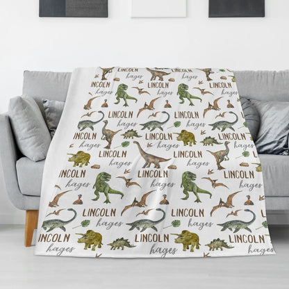 Personalized Cute Dinosaur Friends Name Blankets - Gift for Kids