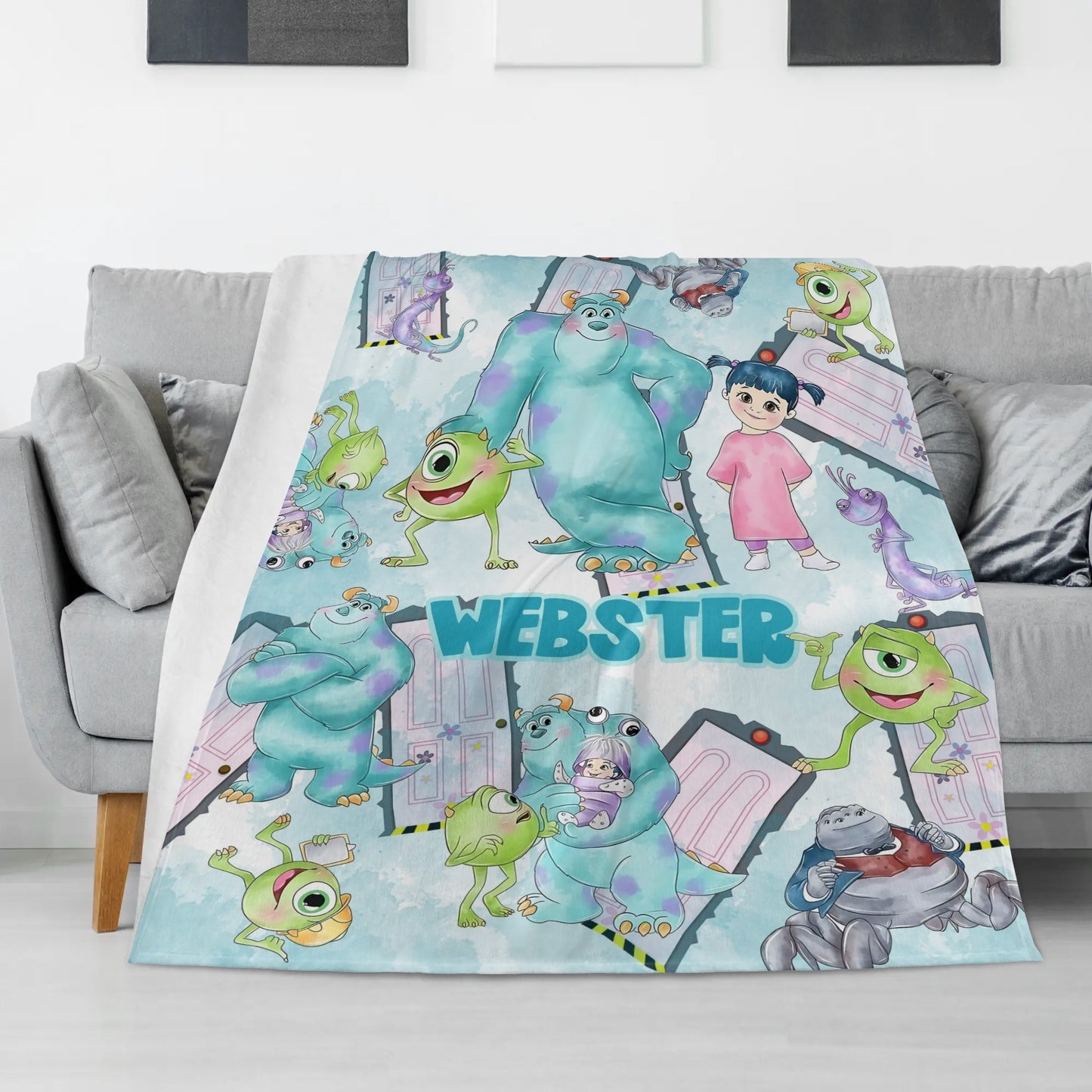 Personalized Watercolor Cartoon Doll Name Blanket - Gift for Kids