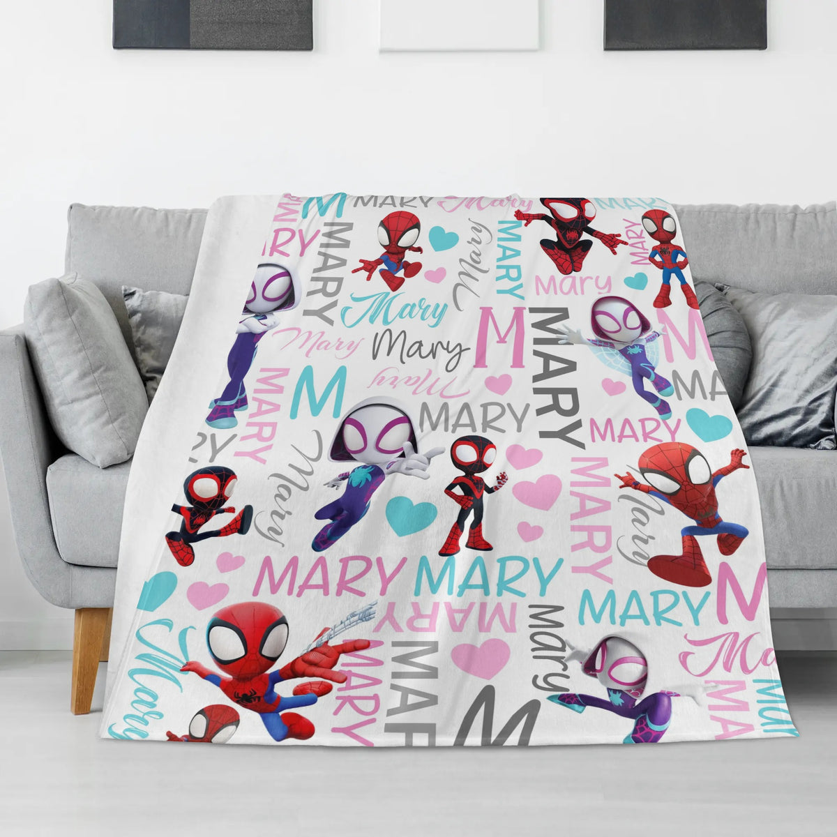 Personalized Cartoon Spider Hero Name Blankets - Gift for Kids