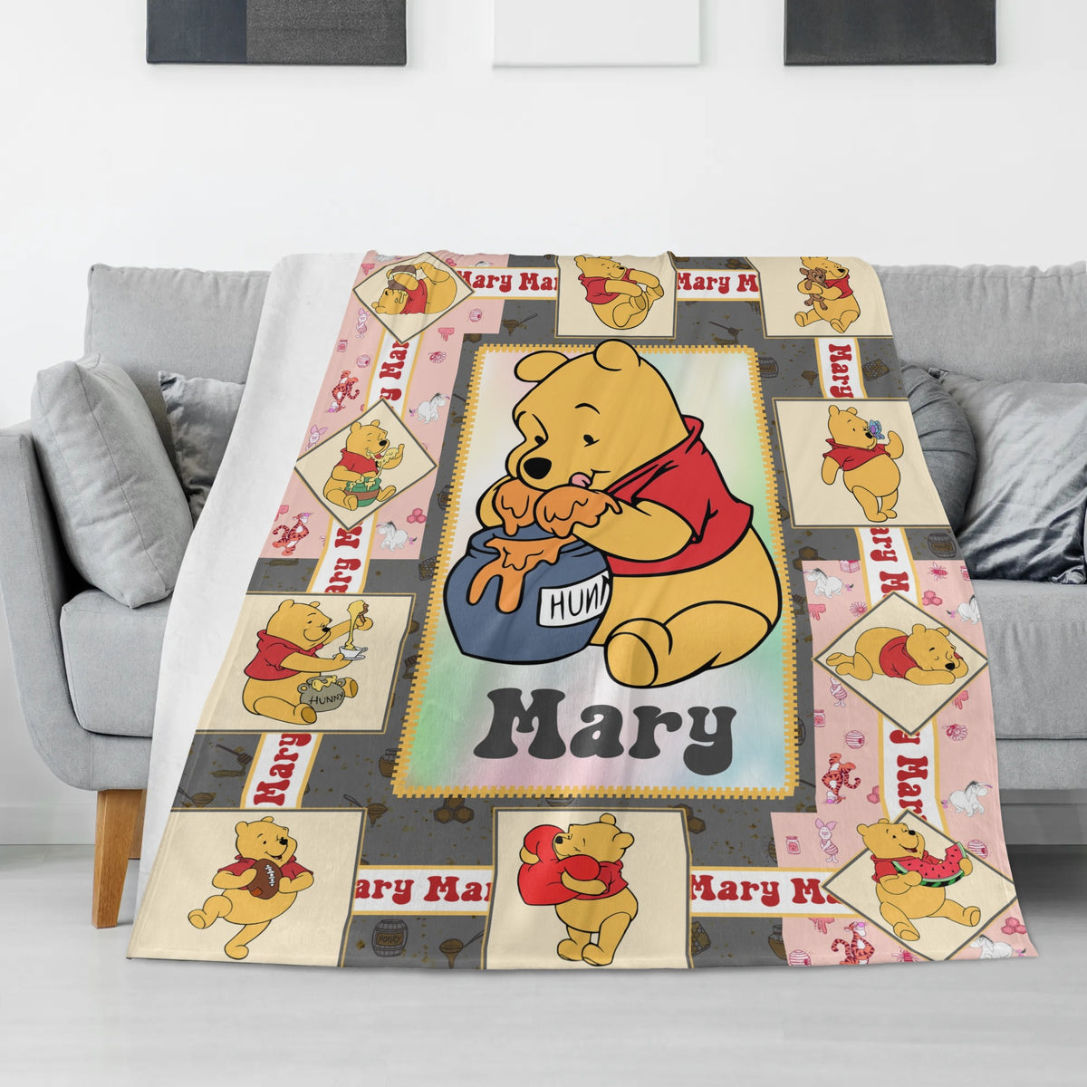 Personalized Cartoon Bears Baby Name Blanket - Gift for Kids