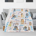 Personalized Rainbow Blue Dog Name Blanket - Gift for Kids