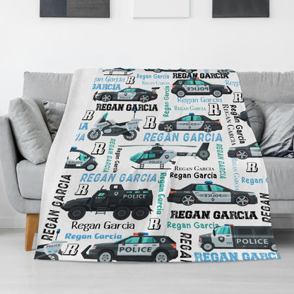 Personalized Cute Police Car Name Blanket - Gift for Kids