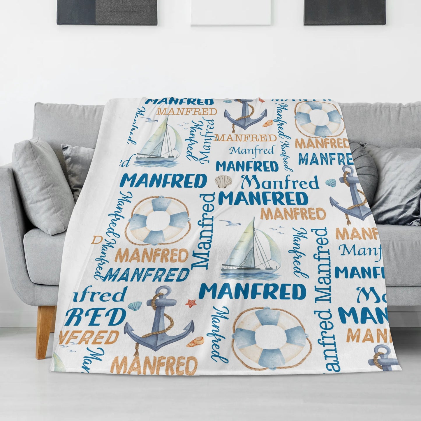 Personalized Nautical Collection Name Blanket - Gift for Kids